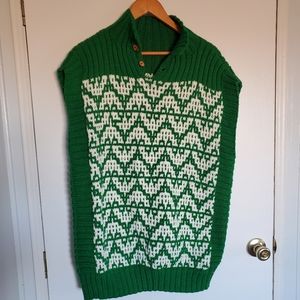 Handmade Chunky Knit Sweater Vrst Women's L/XL Green With Wood Buttons